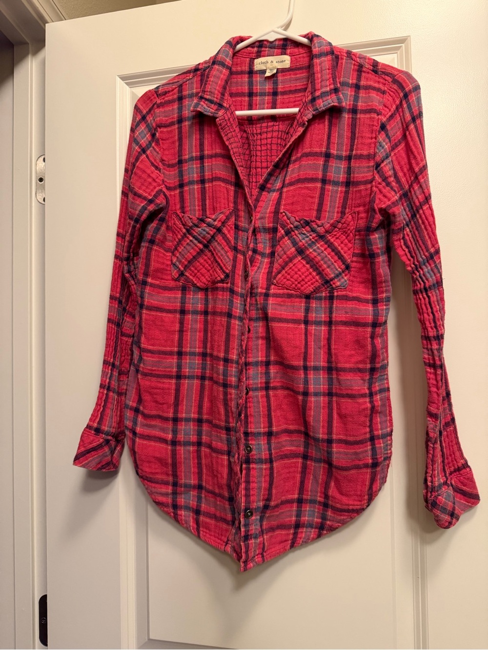 cloth & stone Pink and Navy Plaid Shirt